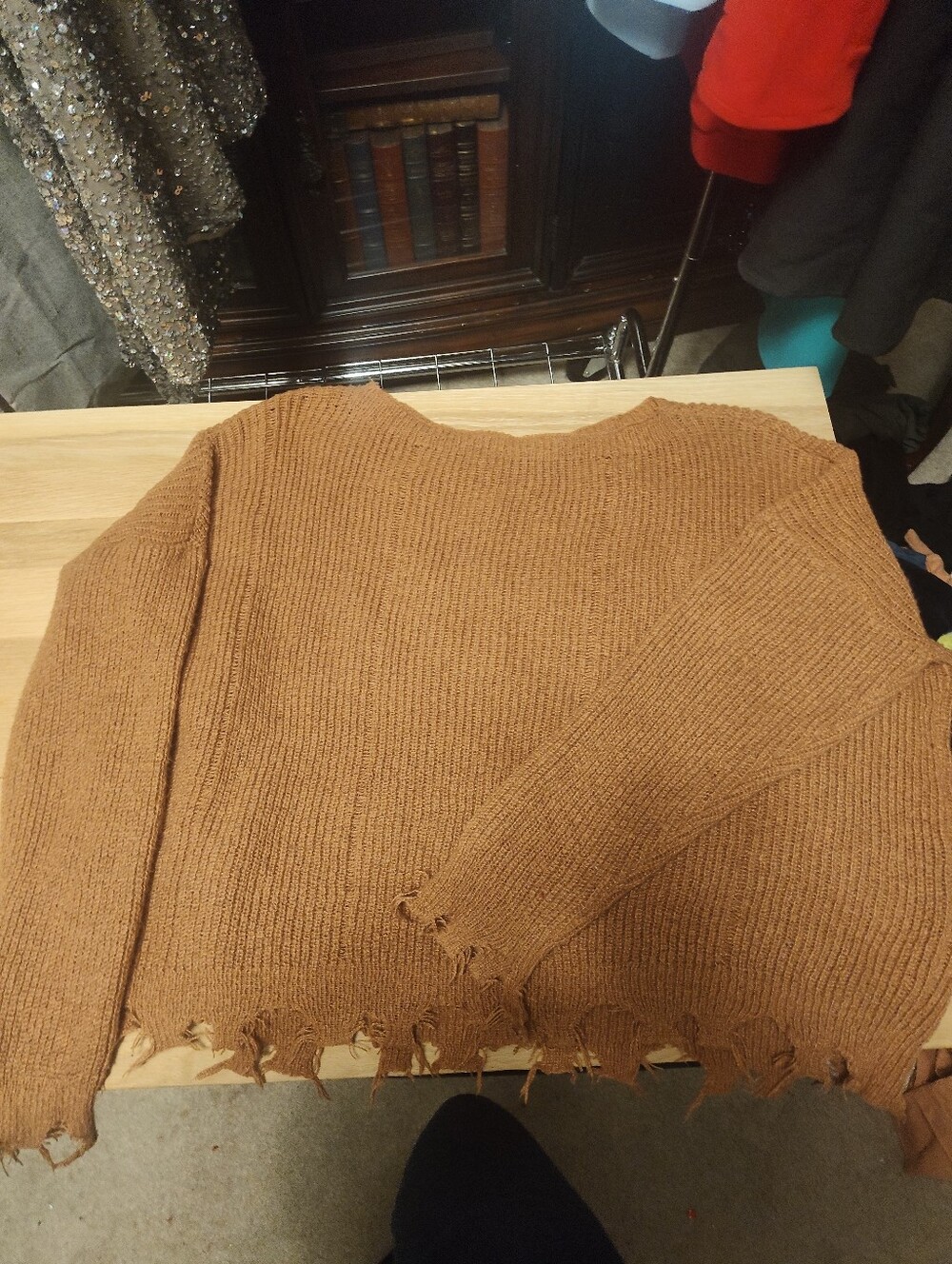 Women’s Distressed Knit Sweater - Orange